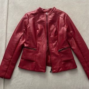 Suzy Shier Red faux leather Moto jacket